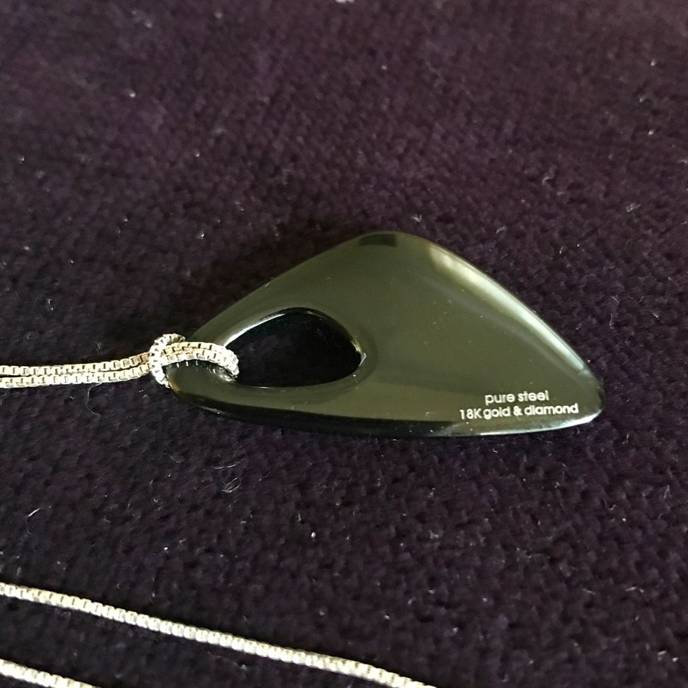 18K Diamond Black Steel Art Pendant Sterling Silver Necklace - Picture 6 of 7